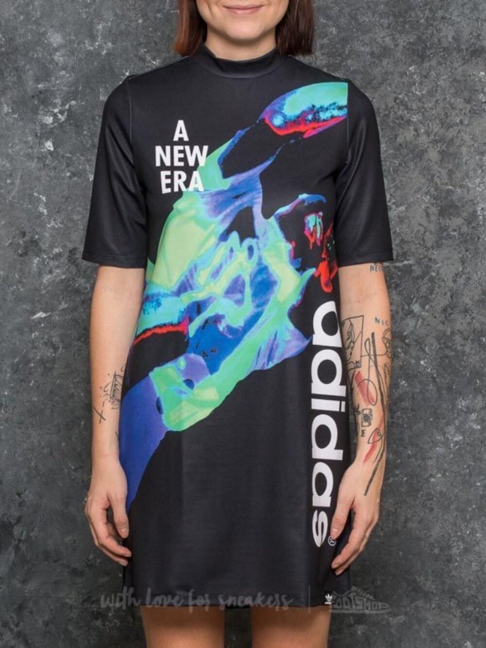 Adidas Originals Collective Memories T-Shirt Dress Sz M Mock Neck Rare